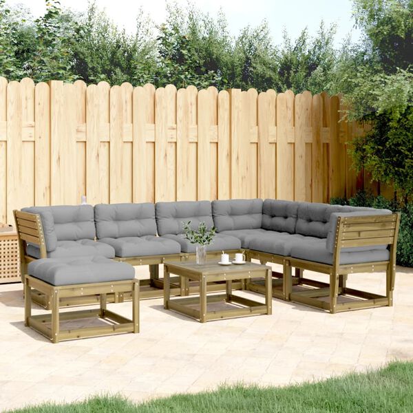 vidaXL 7 pcs conjunto lounge de jardim c/ almofad&otilde;es pinho impregnado