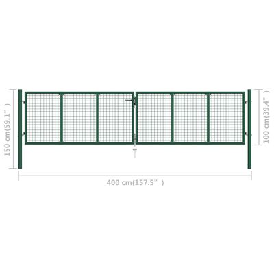 vidaXL Portão de jardim em rede 400x100 cm aço verde