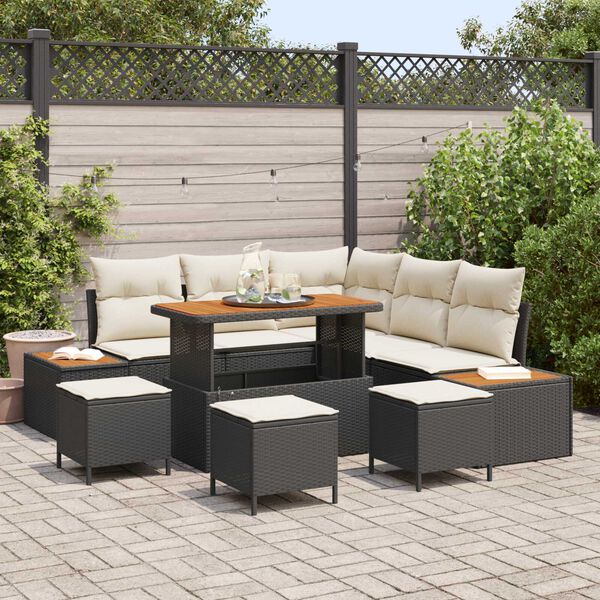 vidaXL Conjunto de Sof&aacute; de Jardim com almofada Preto Rattan Sint&eacute;tico