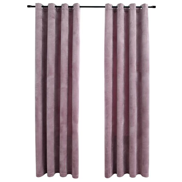 vidaXL Cortinas blackout c/ argolas 2 pcs 140x245cm veludo rosa antigo