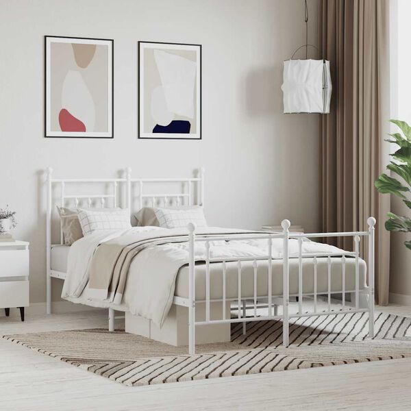 vidaXL Estrutura de cama com cabeceira e p&eacute;s 120x190 cm metal branco