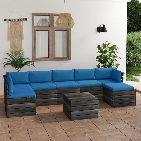 vidaXL 8 pcs conjunto lounge de paletes com almofad&otilde;es pinho maci&ccedil;o