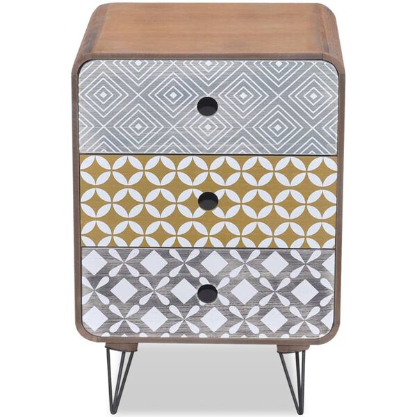 vidaXL Mesa de apoio com 3 gavetas, castanho