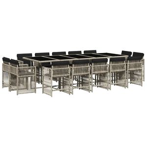 vidaXL 15 pcs conj. jantar jardim c/ almofad&otilde;es vime PE cinzento-claro