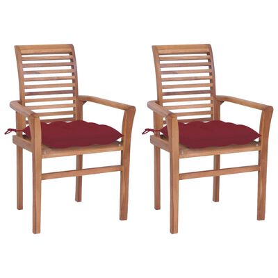 vidaXL Cadeiras jantar c/ almofadões vermelho tinto 2 pcs teca maciça