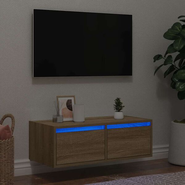 vidaXL M&oacute;vel de TV com luzes LED 75x35,5x25 cm carvalho sonoma