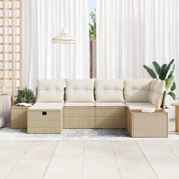 vidaXL Conjunto de Sof&aacute; de Jardim 6 pcs Bege Rattan Sint&eacute;tico