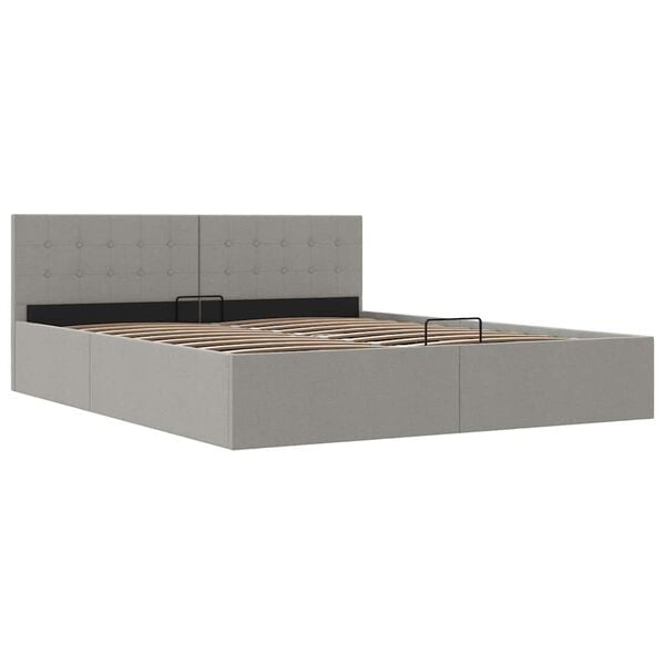 vidaXL Cama hidr&aacute;ulica c/ arruma&ccedil;&atilde;o 160x200 cm tecido cinzento-claro