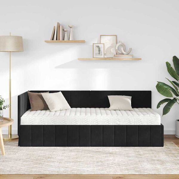 vidaXL Estrutura de Cama de Canto com Colch&atilde;o 2 pcs Preto Veludo