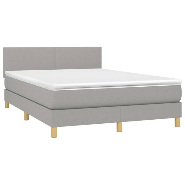 vidaXL Cama box spring c/ colch&atilde;o e LED 140x190 cm tecido cinza-claro