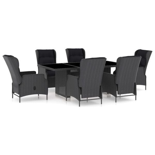 vidaXL 7 pcs conj. jantar exterior c/ almofadões vime PE cinza-escuro