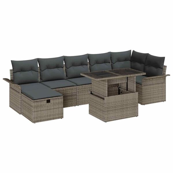 vidaXL Conjunto de Sof&aacute; de Jardim 8 pcs Cinzeto Rattan Sint&eacute;tico