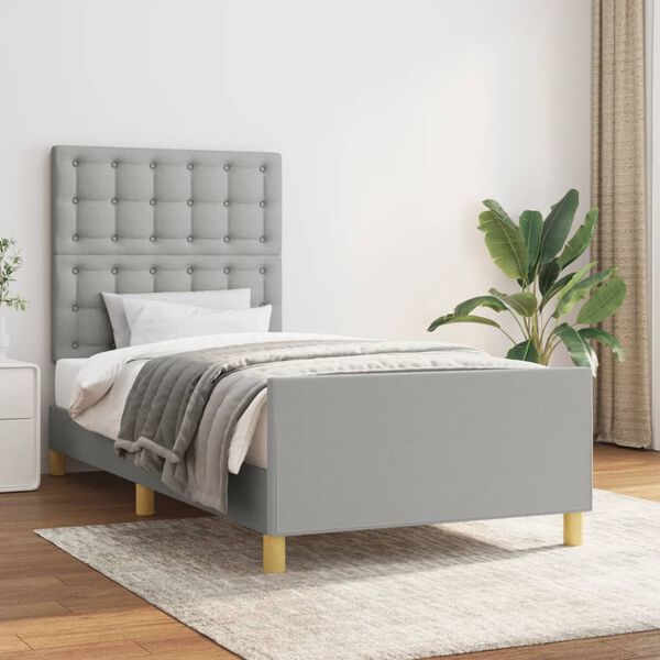 vidaXL Estrutura de cama c/ cabeceira tecido 90x190 cm cinza-claro