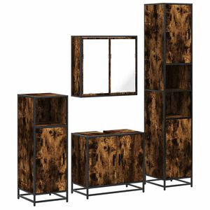 vidaXL 4pcs conjunto de m&oacute;veis WC derivados de madeira carvalho fumado
