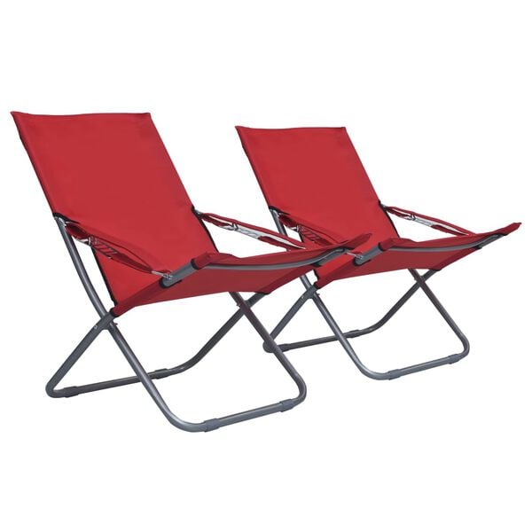vidaXL Cadeiras de praia dobr&aacute;veis 2 pcs tecido vermelho