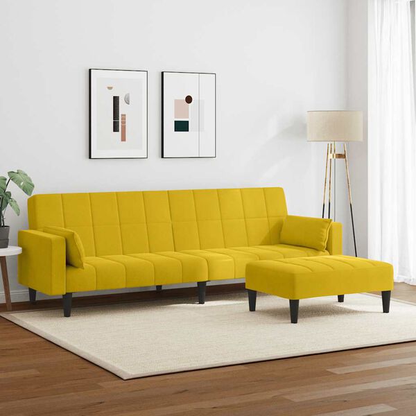 vidaXL Sof&aacute;-cama 2 lugares c/ apoio de p&eacute;s veludo amarelo