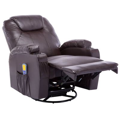 vidaXL Cadeira massagem reclinável couro artificial castanho