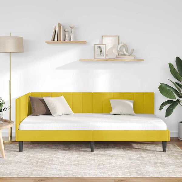 vidaXL Estrutura de Cama de Canto Amarelo 100 cm x 200 cm Veludo