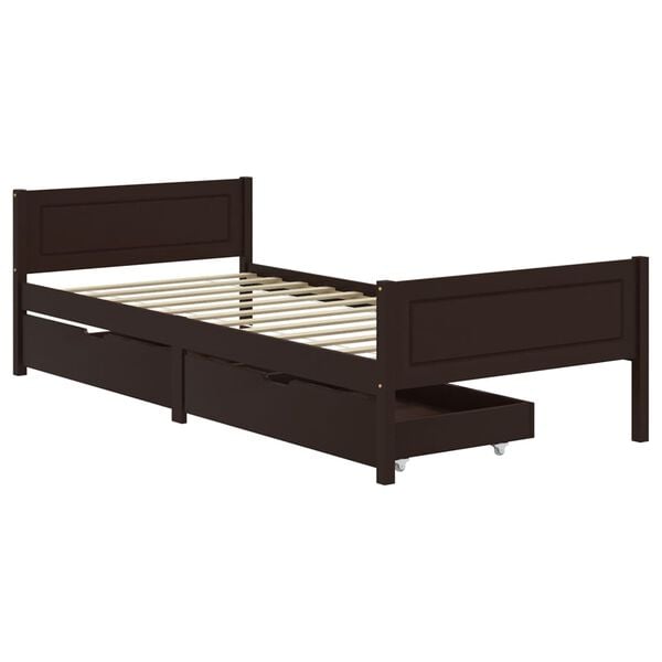 vidaXL Cama com 2 gavetas 100x200 cm pinho maci&ccedil;o castanho-escuro