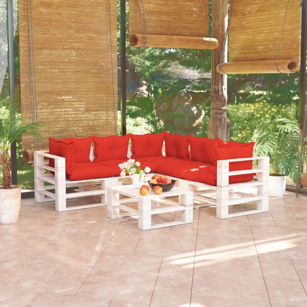 vidaxL Conjunto lounge de paletes p/ jardim 6 pcs c/ almofad&otilde;es pinho