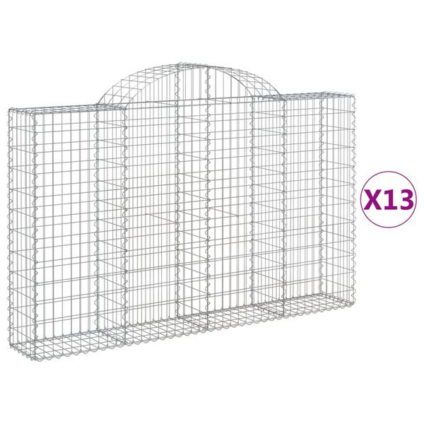 vidaXL Cestos gabi&atilde;o arqueados 13 pcs 200x30x120/140 ferro galvanizado