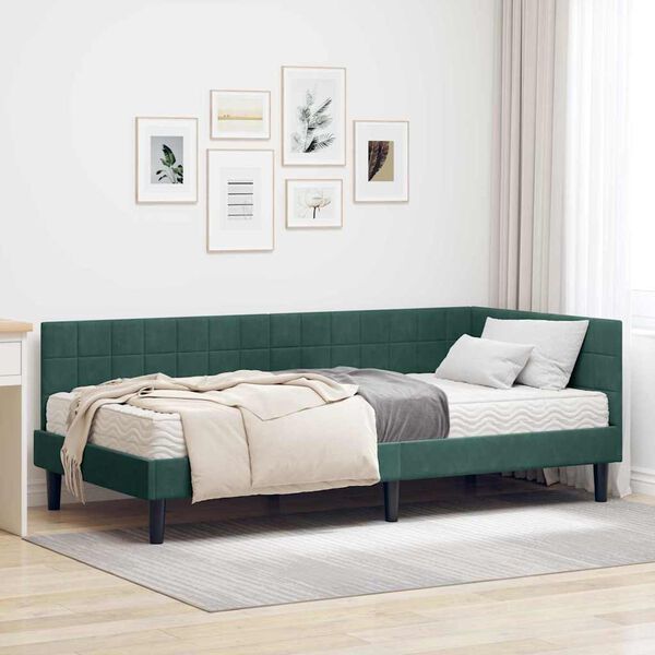 vidaXL Estrutura de Cama de Canto com Colch&atilde;o 2 pcs Verde Veludo