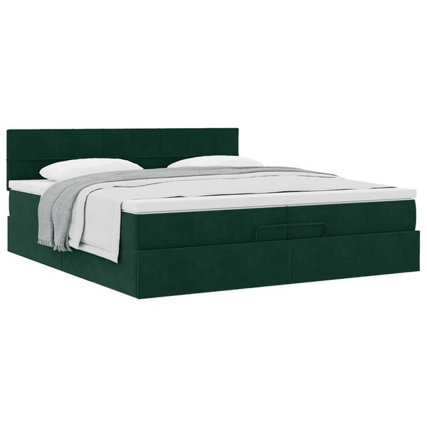 vidaXL Estrutura de cama otomana com colch&atilde;o 200x200 cm verde escuro