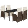 vidaXL 5 pcs conjunto jantar p/ jardim c/ almofad&otilde;es vime PE castanho