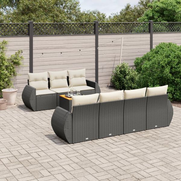 vidaXL 8 pcs conjunto sof&aacute;s de jardim com almofad&otilde;es vime PE preto