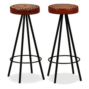 vidaXL Bancos de bar 2 pcs couro genu&iacute;no