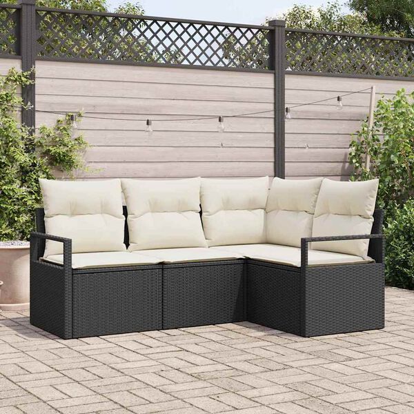 vidaXL Conjunto de Sof&aacute; de Jardim com almofada 4 pcs Preto e Creme