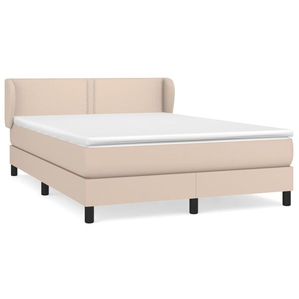 vidaXL Cama com molas/colchão 140x190 cm couro artificial cappuccino