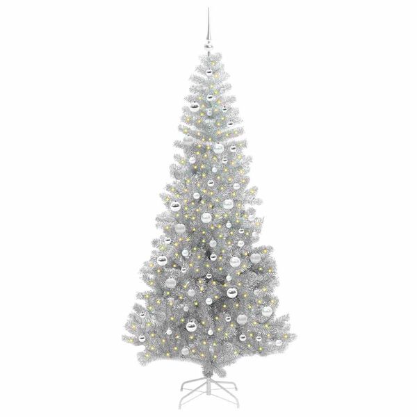 vidaXL &Aacute;rvore de Natal com 300 LEDs com suporte Prateado 210 cm PET