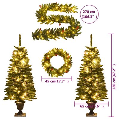 vidaXL Árvores Natal artificiais 2pcs c/ coroa de Natal/grinalda/LEDs