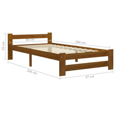 vidaXL Estrutura de cama 90x200 cm madeira pinho maciço castanho mel