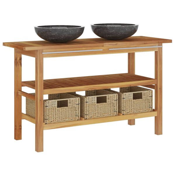 vidaXL Armário casa de banho teca maciça c/ lavatórios mármore preto