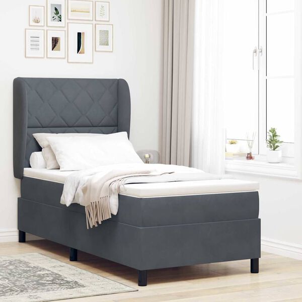 vidaXL Cama Box com colch&atilde;o Cinza Escuro 190 x 90 cm Poli&eacute;ster