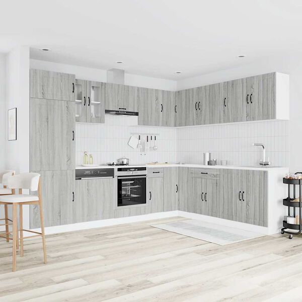 vidaXL 14 peças armário de cozinha conjunto Lucca cinza sonoma