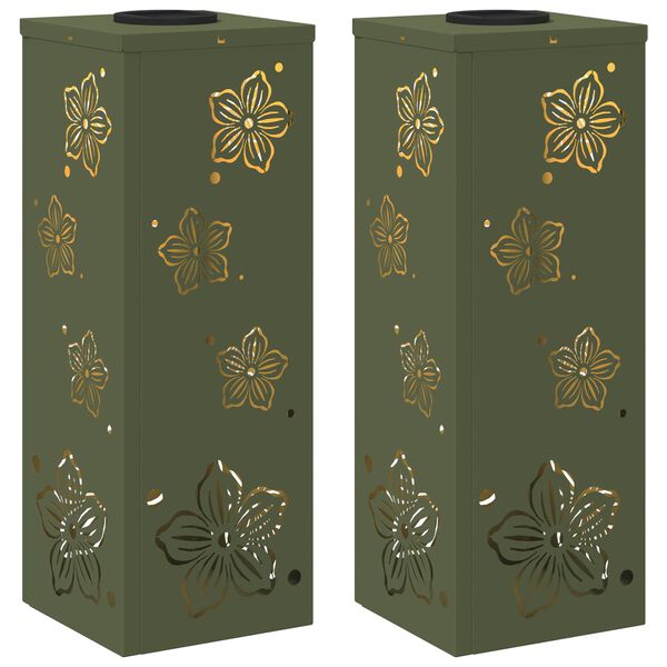 vidaXL Luz Solar LED de Caminho 2 pcs Verde Oliva A&ccedil;o Laminado a Frio