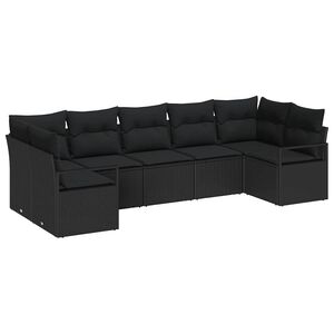 vidaXL Conjunto de Sof&aacute; de Jardim com almofada 7 pcs Preto vime PE