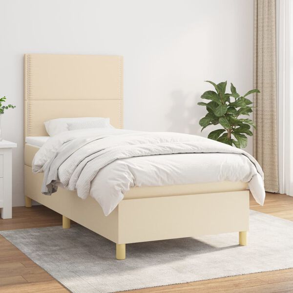vidaXL Cama com molas/colch&atilde;o 100x200 cm tecido cor creme