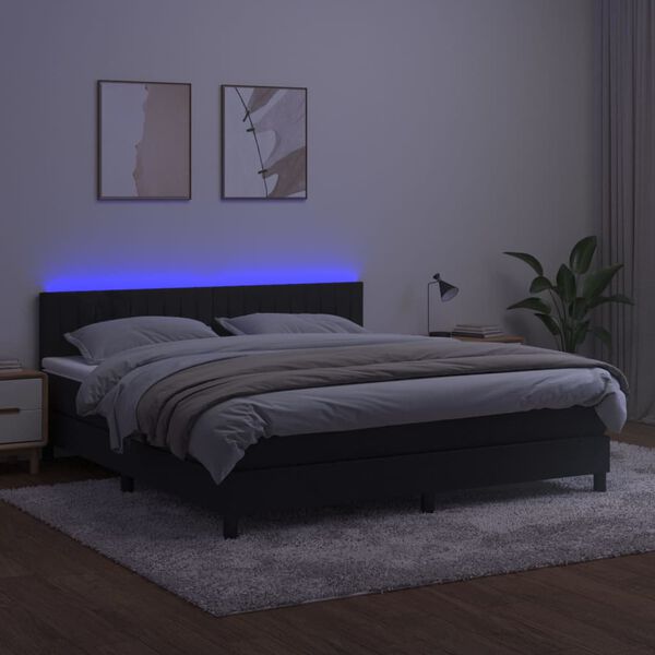 vidaXL Cama box spring c/ colch&atilde;o/LED 160x200 cm veludo preto