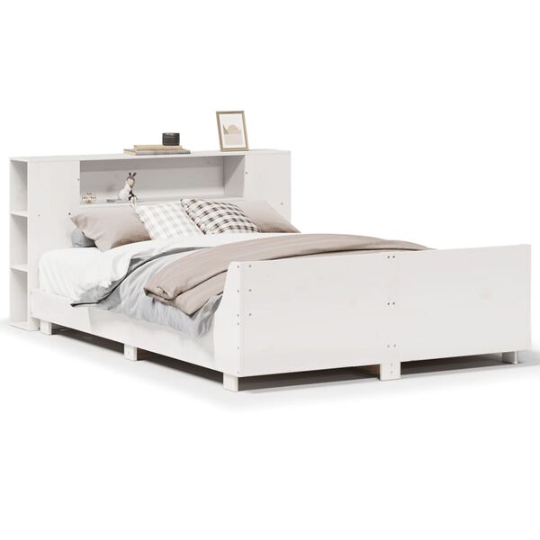 vidaXL Cama sem colch&atilde;o 135x190 cm madeira de pinho maci&ccedil;a branco