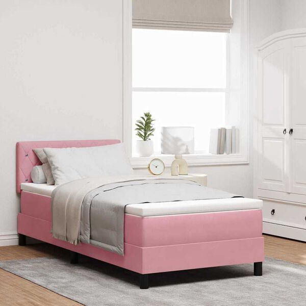 vidaXL Cama Box com colch&atilde;o com cabeceira Rosa 90 x 200 cm Veludo