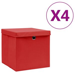 vidaXL Caixas de arruma&ccedil;&atilde;o com tampas 4 pcs 28x28x28 cm vermelho