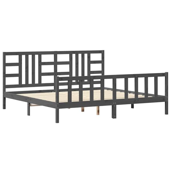 vidaXL Estrutura de cama com cabeceira 200x200 cm madeira maci&ccedil;a cinza