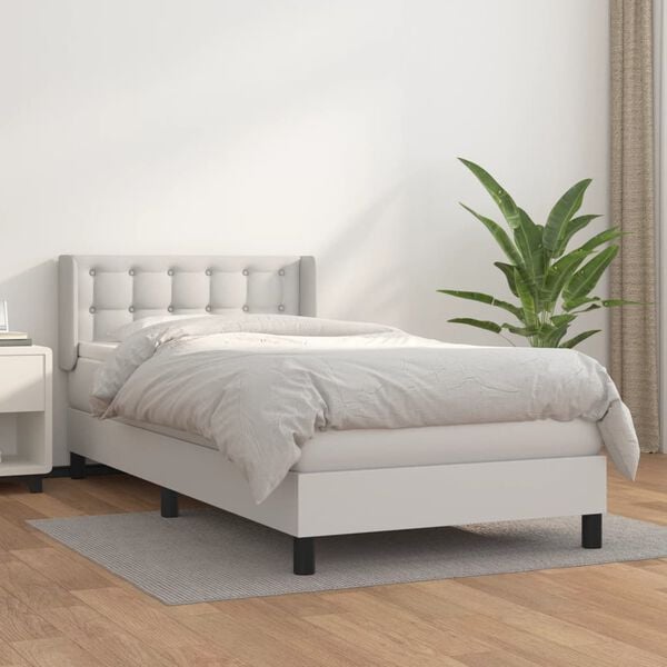 vidaXL Cama com molas/colch&atilde;o 90x190 cm couro artificial branco