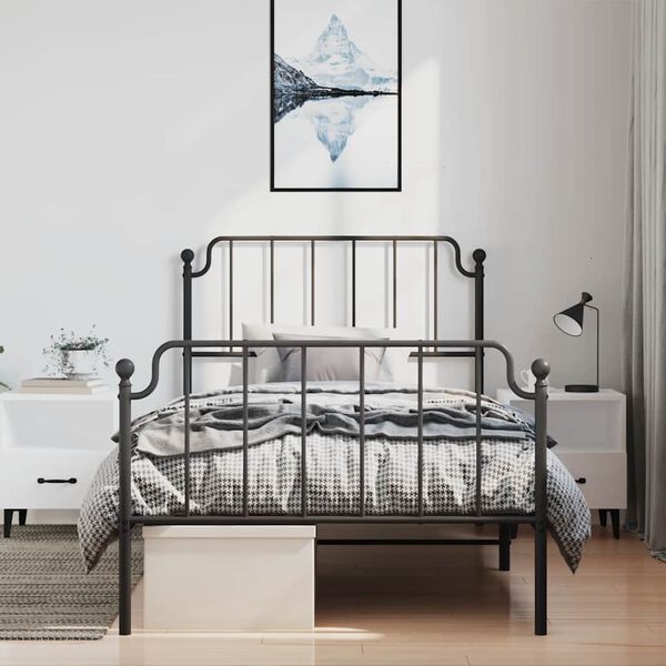 vidaXL Estrutura de cama com cabeceira e p&eacute;s 100x200 cm metal preto