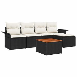 vidaXL Conjunto de Sof&aacute; de Jardim 6 pcs Preto e Creme vime PE