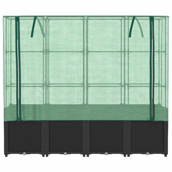 vidaXL Canteiro elevado com cobertura para estufa, estilo rattan, 160x40x153 cm